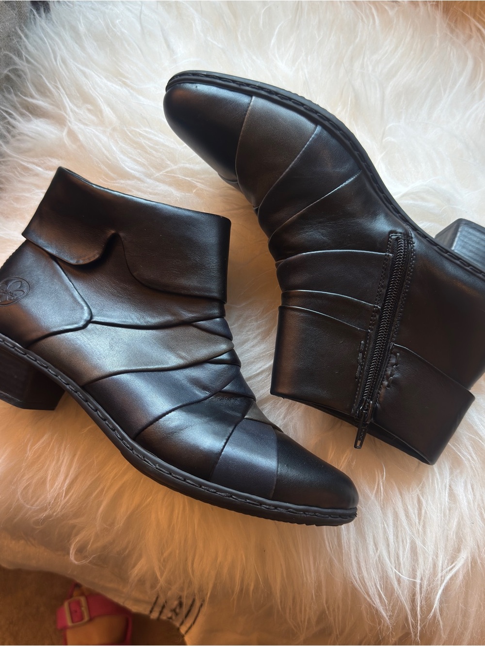 Rieker Black Leather Ankle Booties with Side Zip